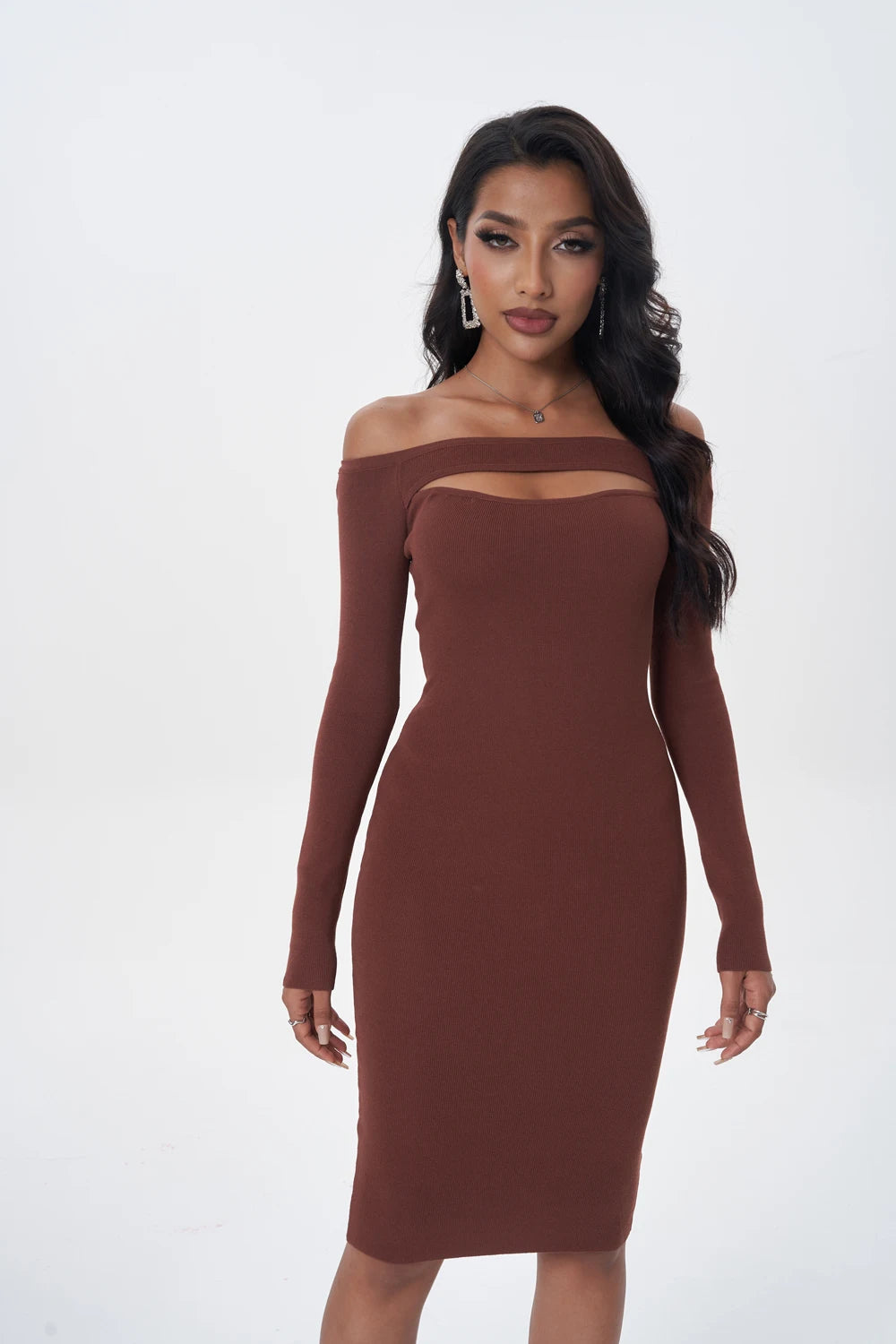 Long sleeve dresses for women 2023 Fall fashion dress short evening party dresses bodycon hollow out knitted dresses off shouler