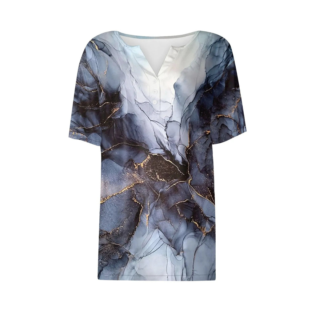 Summer Women T-Shirts 3D Fashion Print Gradient Harajuku T Shirt Oversized Tees for Ladies Clothing New Short Sleeve V-Neck Tops