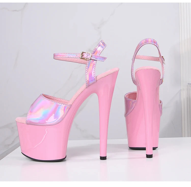 Women's Summer Shoes with Heels Sexy 17CM/7Inchs Platform Sandals Pole Dancing Fetish Erotic Stripper Shoes Luxury Laser Color