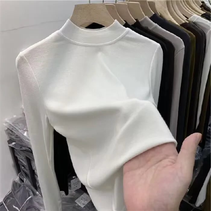 Women T Shirt Warm Velvet Pullovers Tops Winter Warm Turtleneck Long Sleeve Tshirt High Collar Bottoming Slim T-shirt 2020