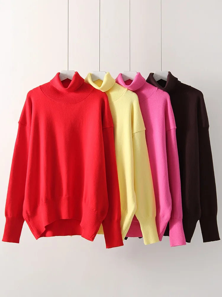 Basic Red Turtleneck Sweater Women Trends 2025 Winter Pullovers Oversize Sweater Woman Jumper Women's Turtleenck Sweaters Coffee