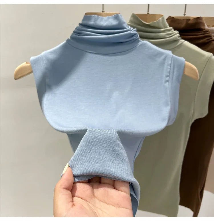 Women Summer Sexy Turtleneck Sleeveless T-Shirts Tops Solid Slim Fit Pullovers Causal Tees Shirts Female Streetwear Basics Tees