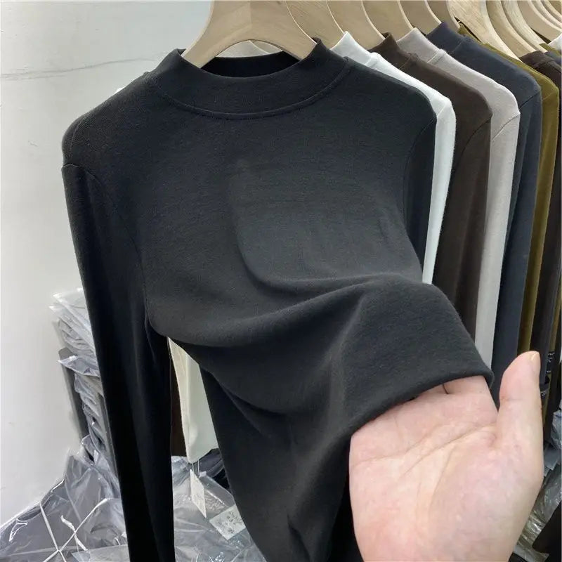 Women T Shirt Warm Velvet Pullovers Tops Winter Warm Turtleneck Long Sleeve Tshirt High Collar Bottoming Slim T-shirt 2020