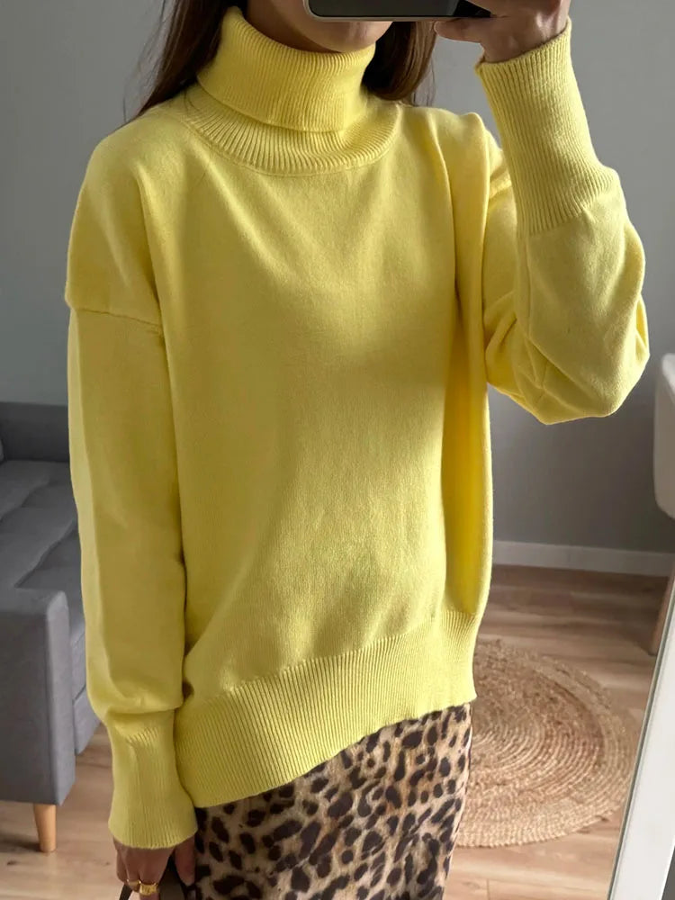 Basic Red Turtleneck Sweater Women Trends 2025 Winter Pullovers Oversize Sweater Woman Jumper Women's Turtleenck Sweaters Coffee