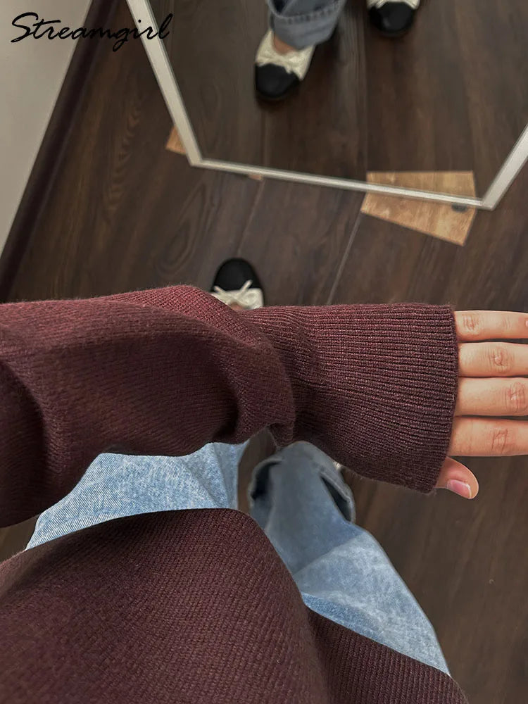 Basic Red Turtleneck Sweater Women Trends 2025 Winter Pullovers Oversize Sweater Woman Jumper Women's Turtleenck Sweaters Coffee