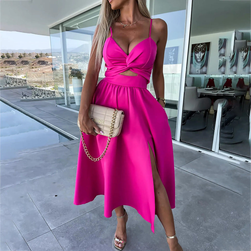 dresses for women trend sexy party dresses V-Neck Big Swing Slimming Backless Sleeveless long Dress Suspenders Hollow vestidos