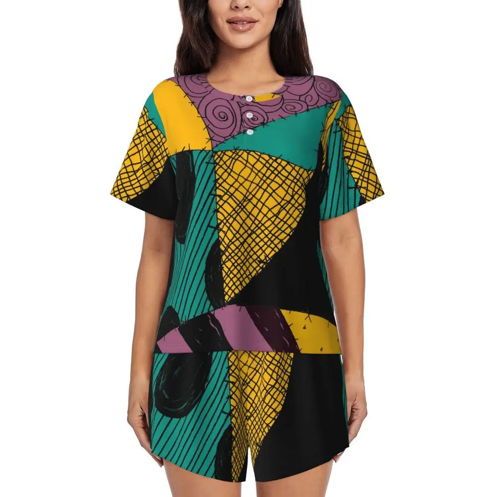 Women's Nightmare Before Christmas Jack Skellington Pajamas Set Printed 2 Piece Pjs Sets Short Sleeve Sleepwear Loungewear