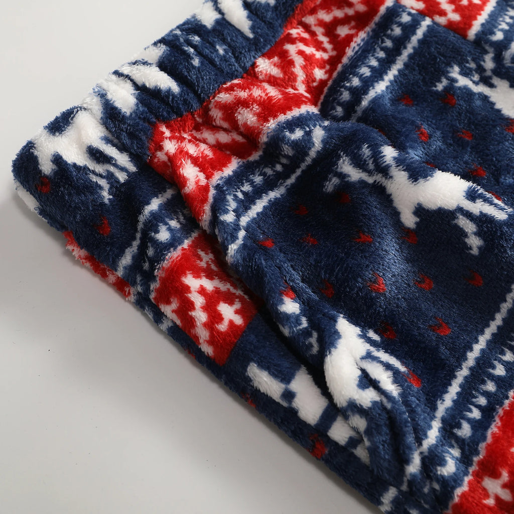 Women Christmas Printed Pajama Pants Winter Warm Soft Plush Sleep Pants Comfy Elastic Waist Home Clothes Bottoms with 2 Pockets