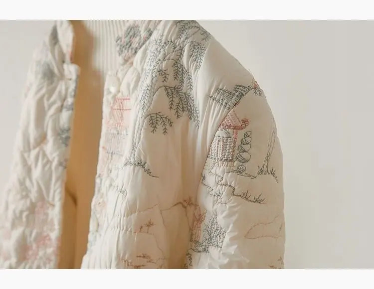 Women's Autumn Winter Tops Coat Cotton Clothes Embroidery Retro Slim Loose Design Soft Comfortable Trend New Versatile Niche