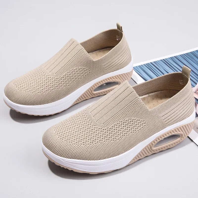 Summer Women's Shoes Fashion Breathable Air Cushion Sneakers Slip on Casual Comfortable Platform Wedge Vulcanized Shoes
