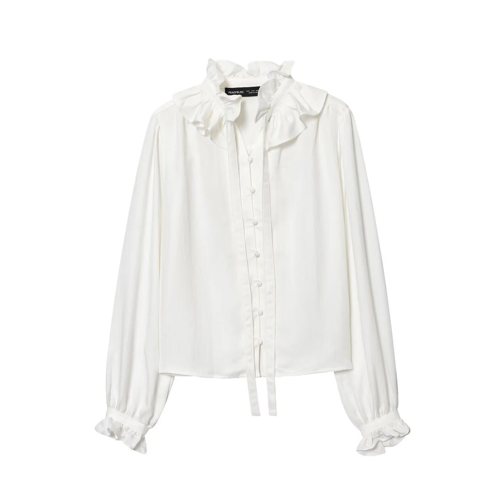 Winter new women's casual versatile temperament simple and fashionable long sleeved single breasted pleated collar top