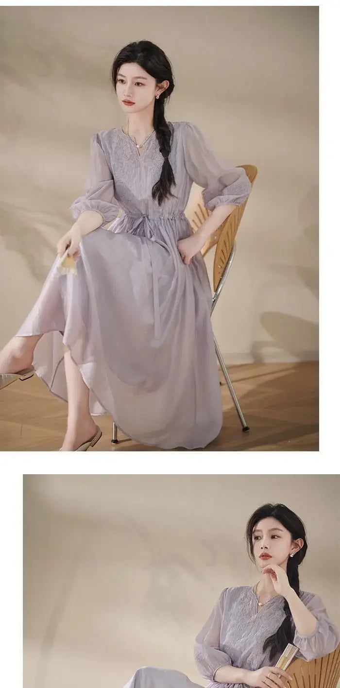 Embroidered Dress for Women in Summer 2025 New Style Loose Mid-length Skirt