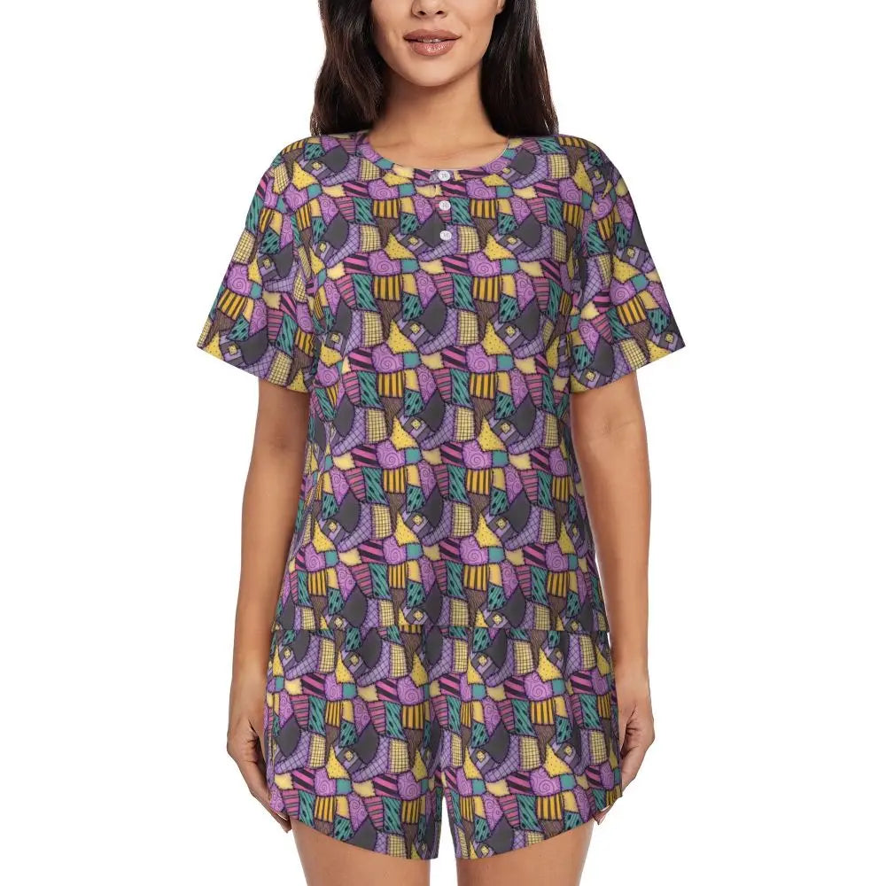 Women's Nightmare Before Christmas Jack Skellington Pajamas Set Printed 2 Piece Pjs Sets Short Sleeve Sleepwear Loungewear