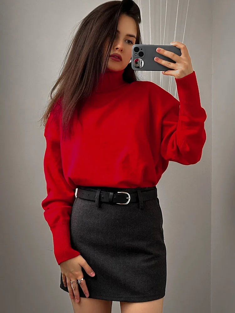 Basic Red Turtleneck Sweater Women Trends 2025 Winter Pullovers Oversize Sweater Woman Jumper Women's Turtleenck Sweaters Coffee