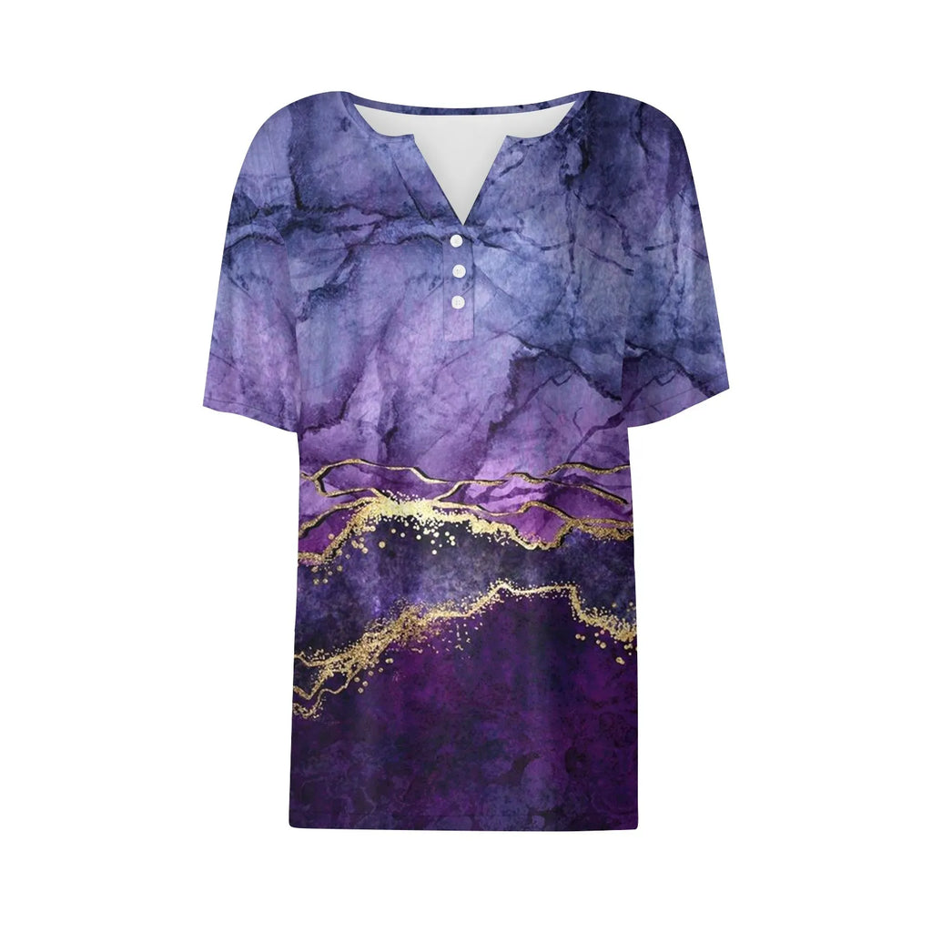 Summer Women T-Shirts 3D Fashion Print Gradient Harajuku T Shirt Oversized Tees for Ladies Clothing New Short Sleeve V-Neck Tops