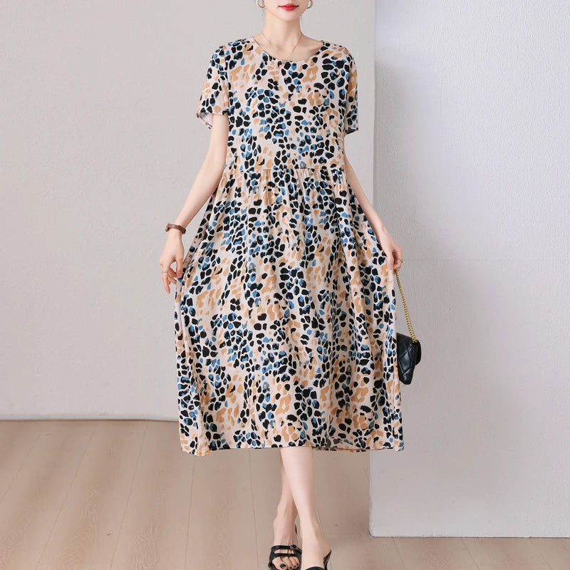 summer dress elegant clothing 2025 short sleeve  vintage floral new  dresses for women casual loose long
