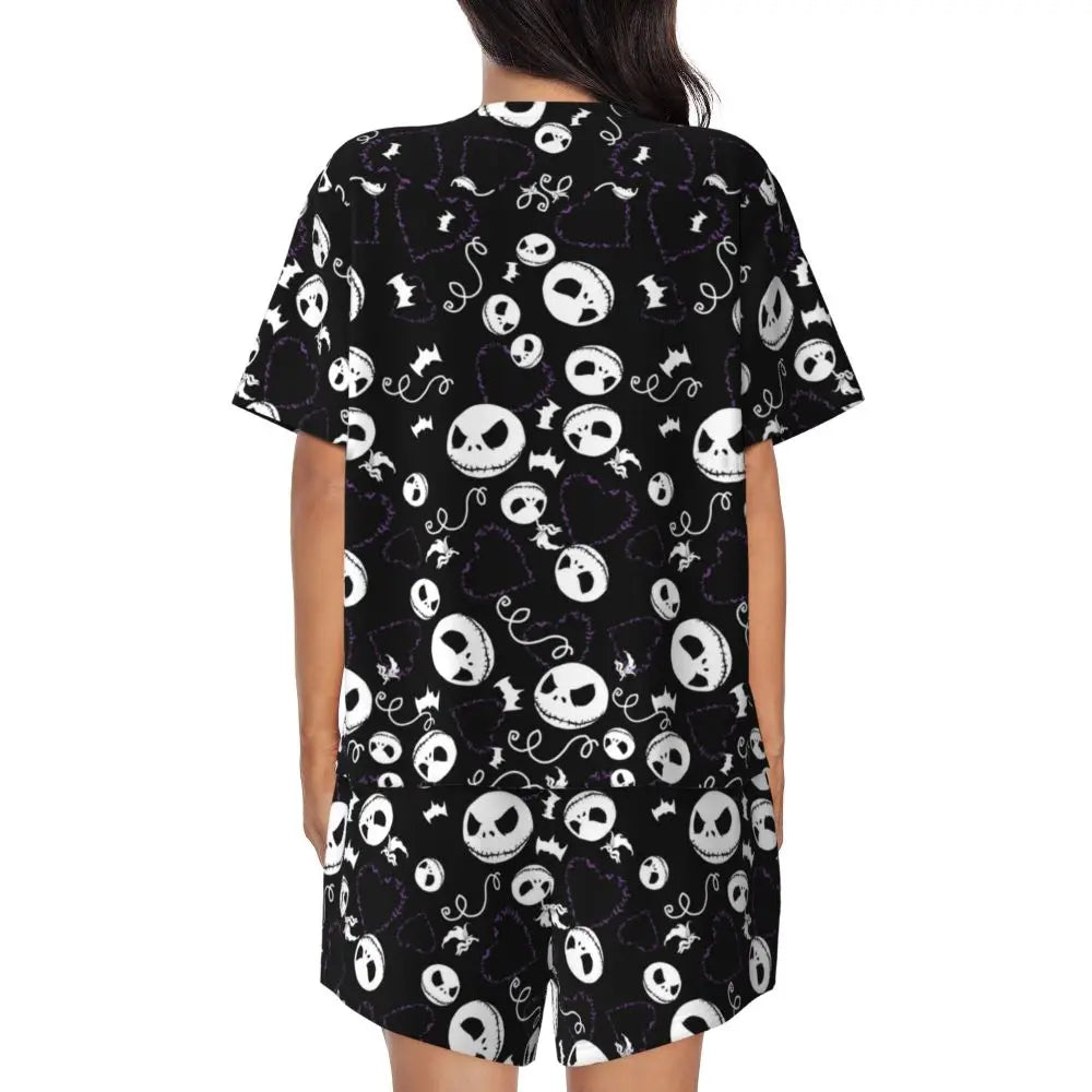 Women's Nightmare Before Christmas Jack Skellington Pajamas Set Printed 2 Piece Pjs Sets Short Sleeve Sleepwear Loungewear
