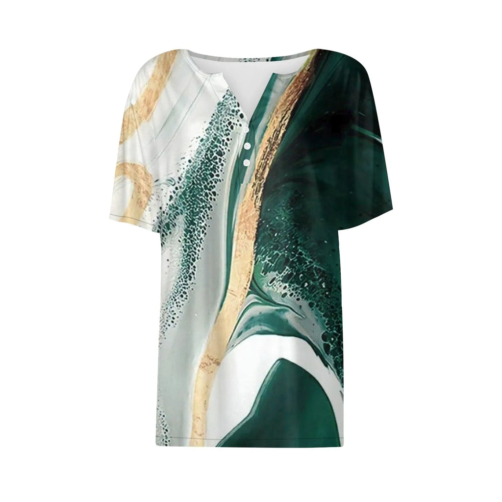 Summer Women T-Shirts 3D Fashion Print Gradient Harajuku T Shirt Oversized Tees for Ladies Clothing New Short Sleeve V-Neck Tops