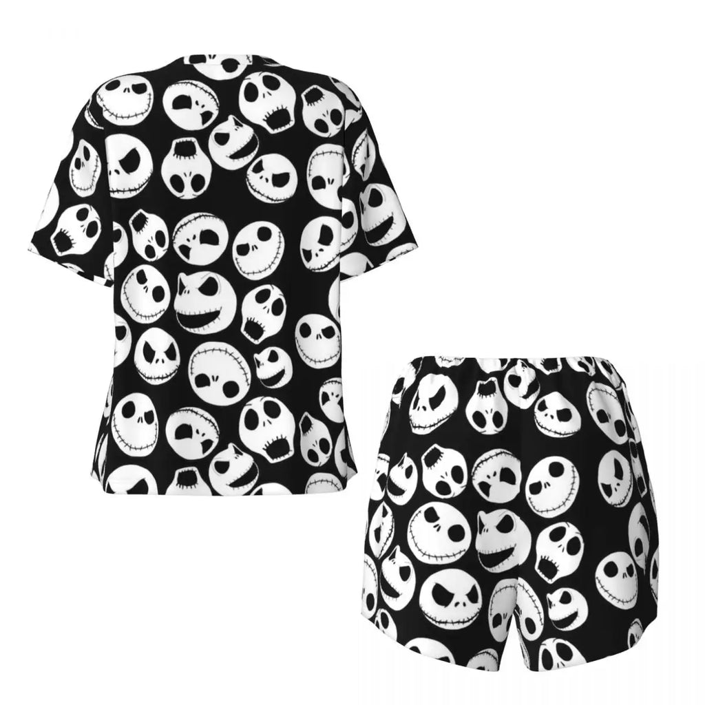 Women's Nightmare Before Christmas Jack Skellington Pajamas Set Printed 2 Piece Pjs Sets Short Sleeve Sleepwear Loungewear