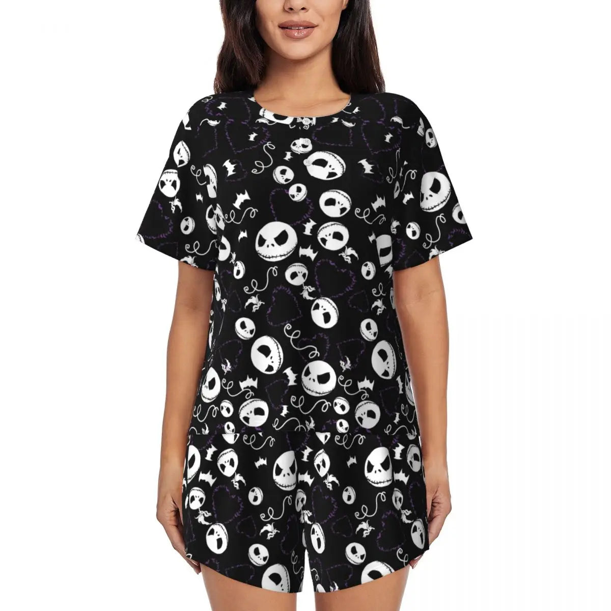 Women's Nightmare Before Christmas Jack Skellington Pajamas Set Printed 2 Piece Pjs Sets Short Sleeve Sleepwear Loungewear