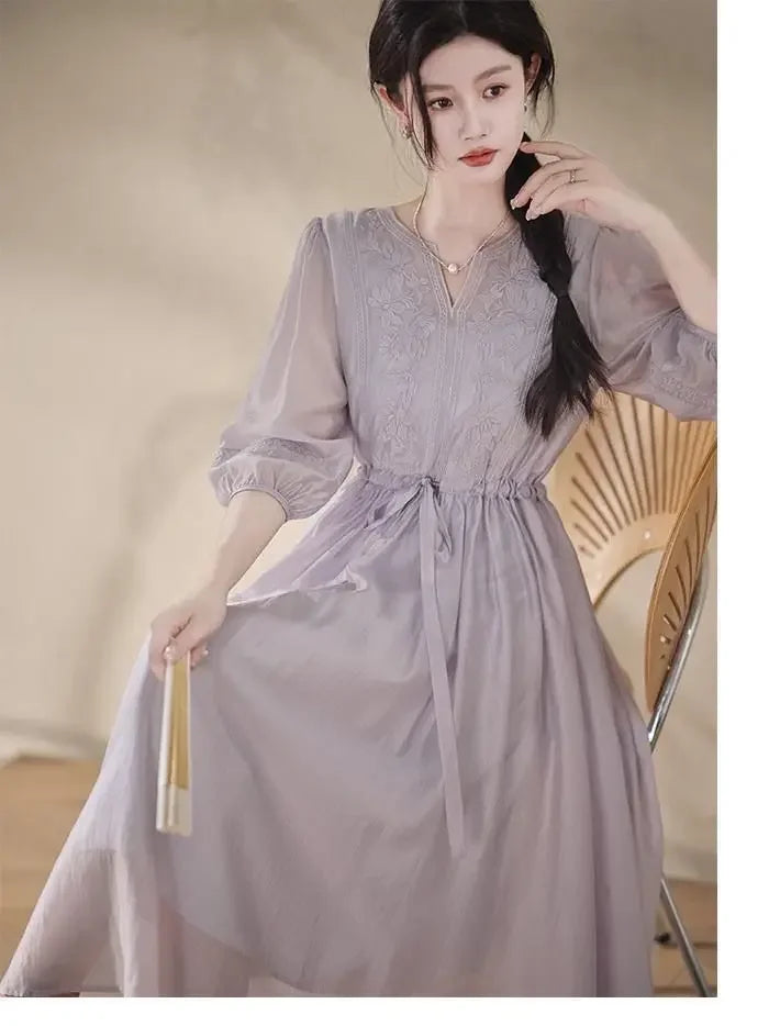 Embroidered Dress for Women in Summer 2025 New Style Loose Mid-length Skirt