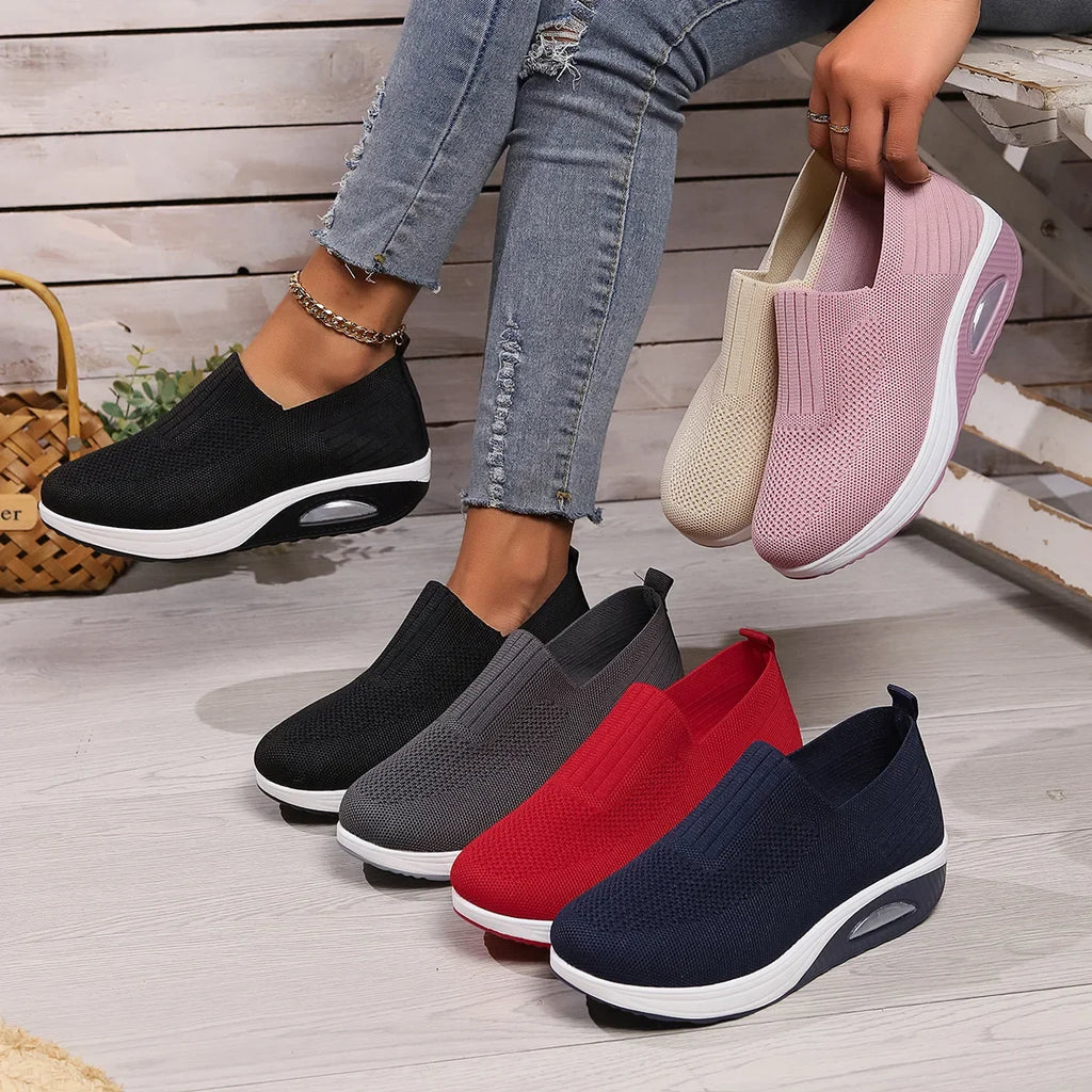 Summer Women's Shoes Fashion Breathable Air Cushion Sneakers Slip on Casual Comfortable Platform Wedge Vulcanized Shoes