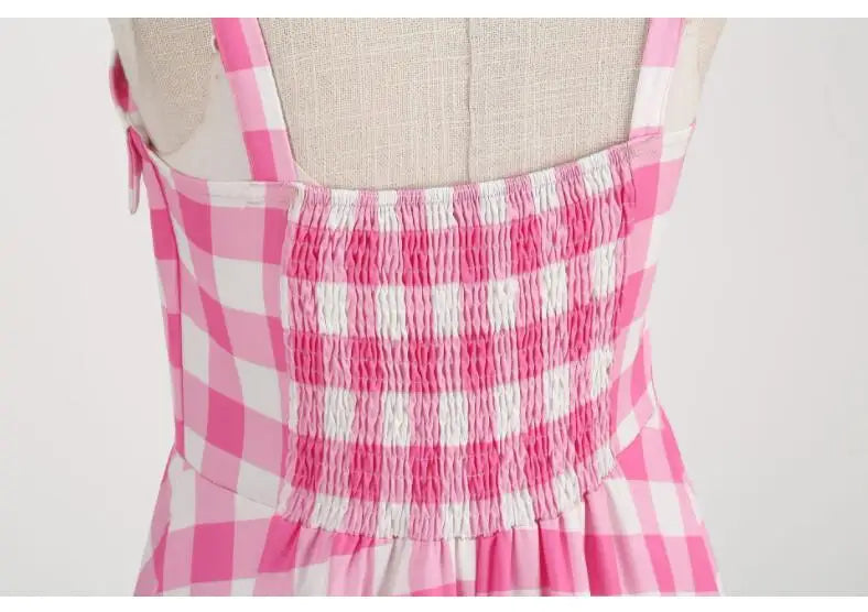 Women's Summer Dress Sexy Retro Pink Plaid Suspender Gown Christmas Party Clothes Robe Femme High-Waisted Dress