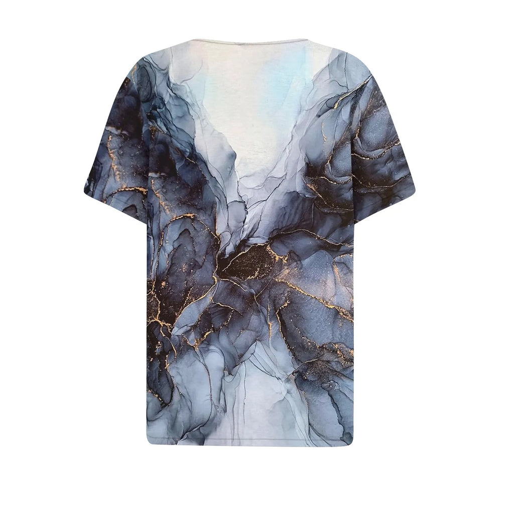 Summer Women T-Shirts 3D Fashion Print Gradient Harajuku T Shirt Oversized Tees for Ladies Clothing New Short Sleeve V-Neck Tops