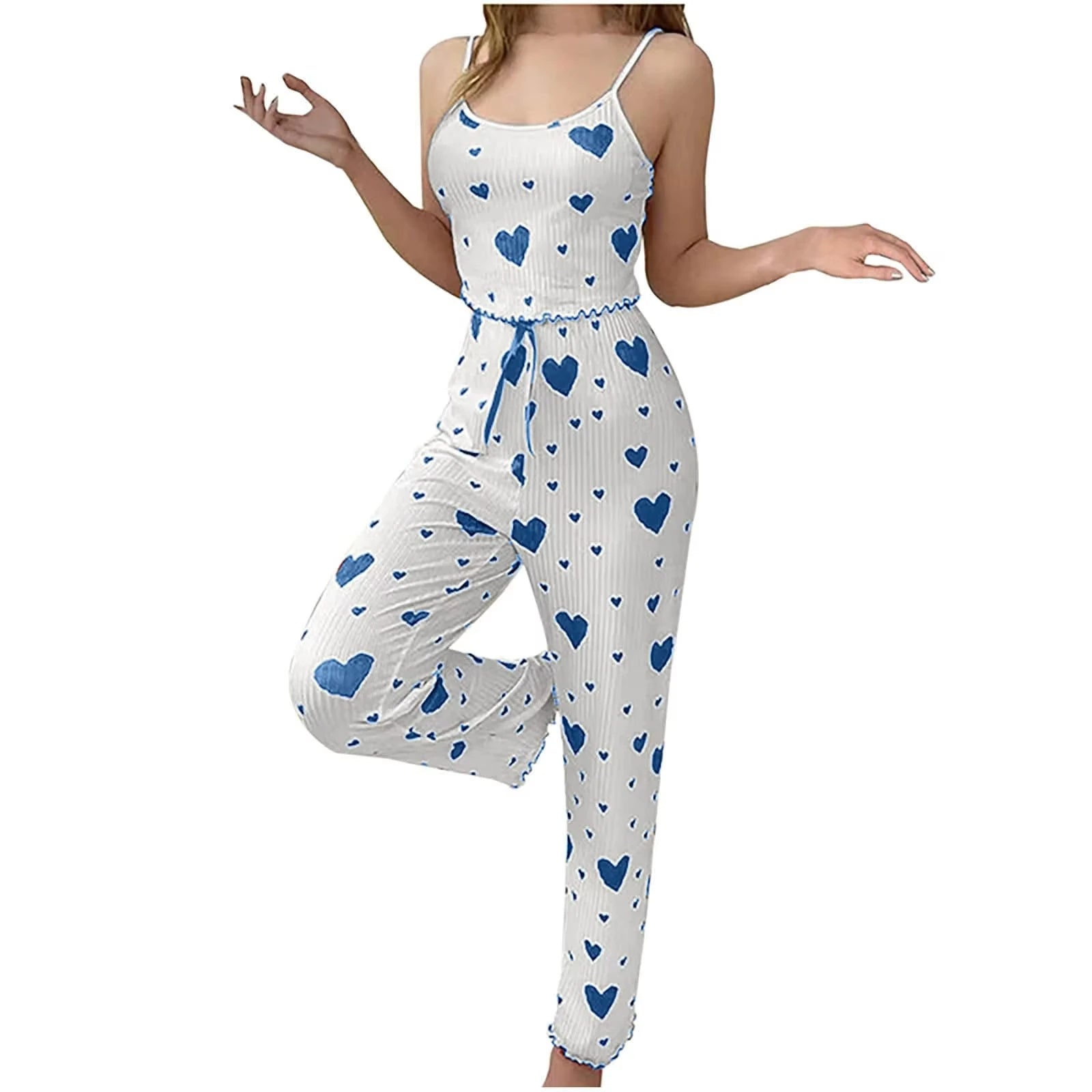 2025New Women pajamas plus size pajamas set 2 piece short vest + trouser white breathable soft casual love print