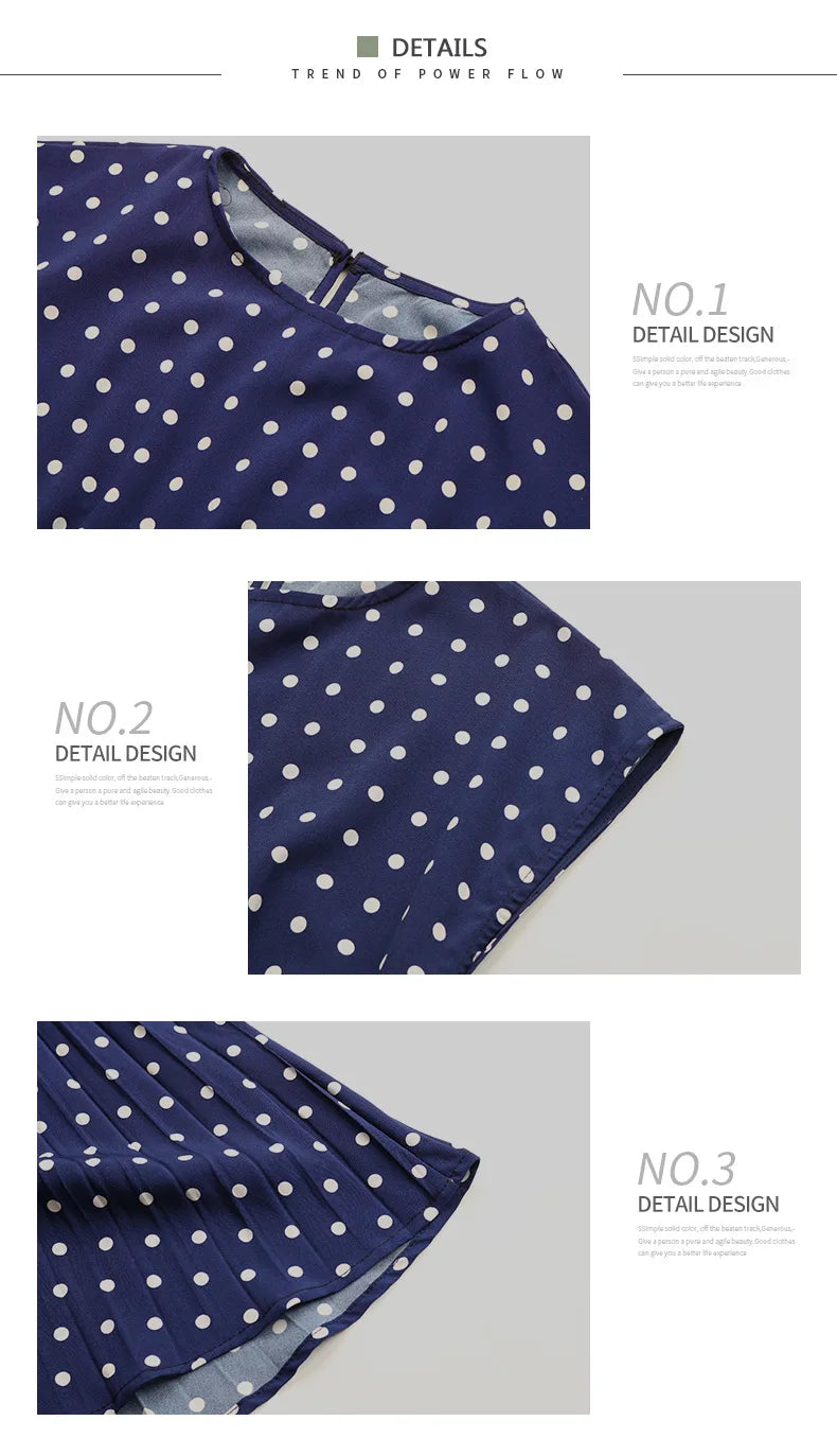 Summer Dresses For Women High Waist Midi Elegant Pleated Polka Dots Office Lady Dinner Party Vacation Dress Female Clothing Robe