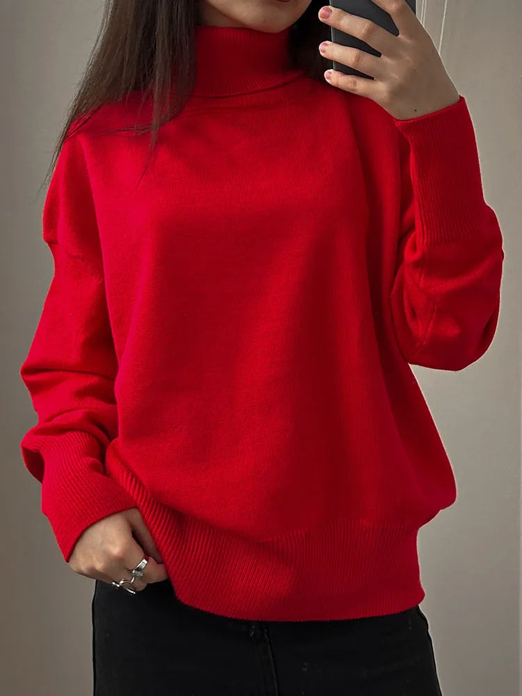 Basic Red Turtleneck Sweater Women Trends 2025 Winter Pullovers Oversize Sweater Woman Jumper Women's Turtleenck Sweaters Coffee