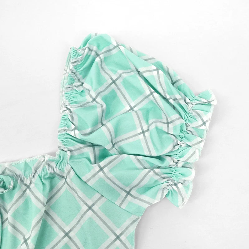 Women Sexy Dresses New Summer Streetwear Green Fashion Print Plaid Short Sleeve Mini Dress Club Party Female Elegant Tank Dress