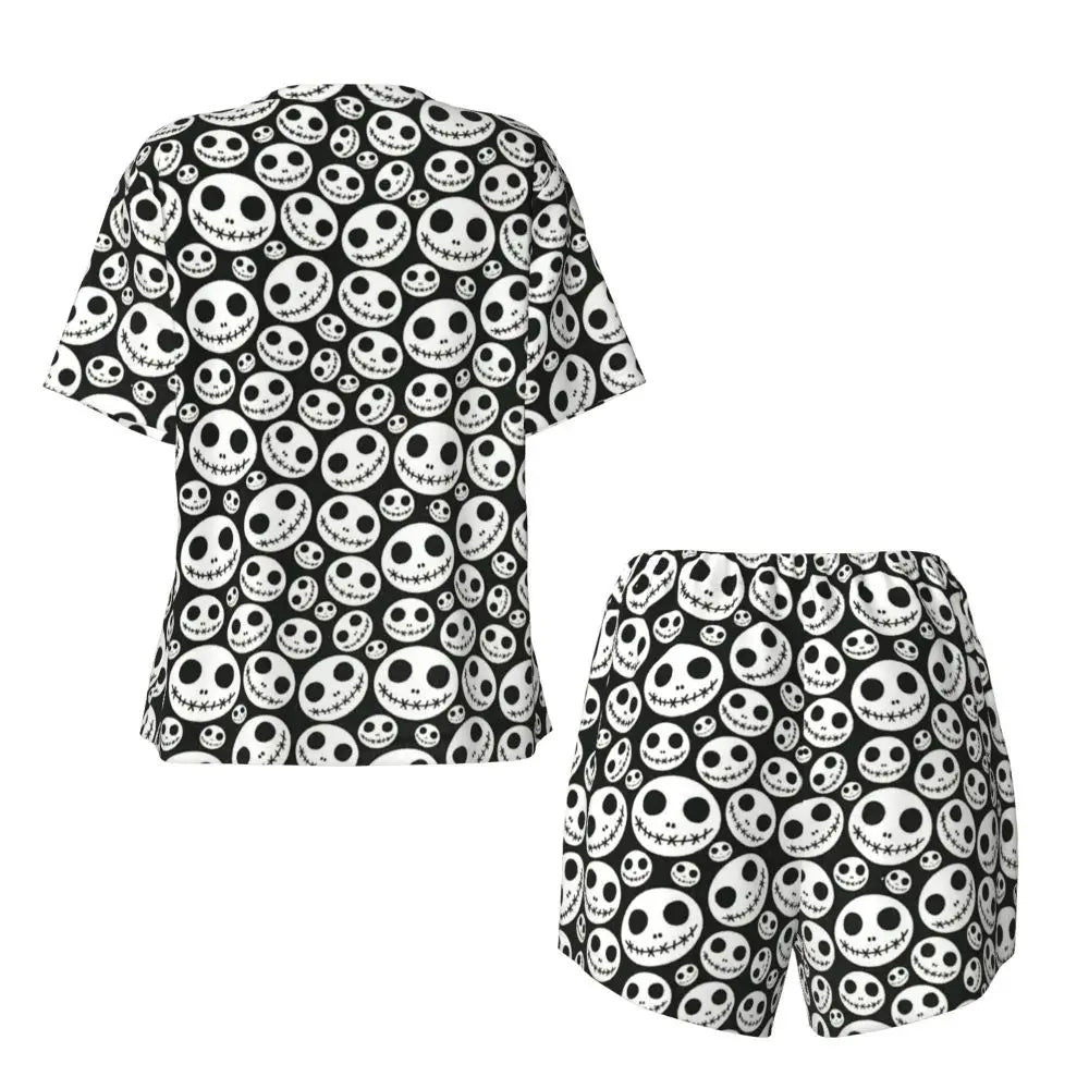 Women's Nightmare Before Christmas Jack Skellington Pajamas Set Printed 2 Piece Pjs Sets Short Sleeve Sleepwear Loungewear
