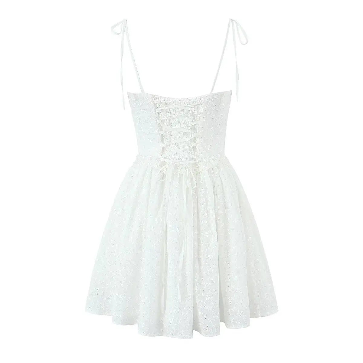 Summer dress 2025 Women Sexy White Lace Dressses Embroideryed Bodycon Mini Dress Korean Fashion Ruffle Dresss Lace Up Fish Bone