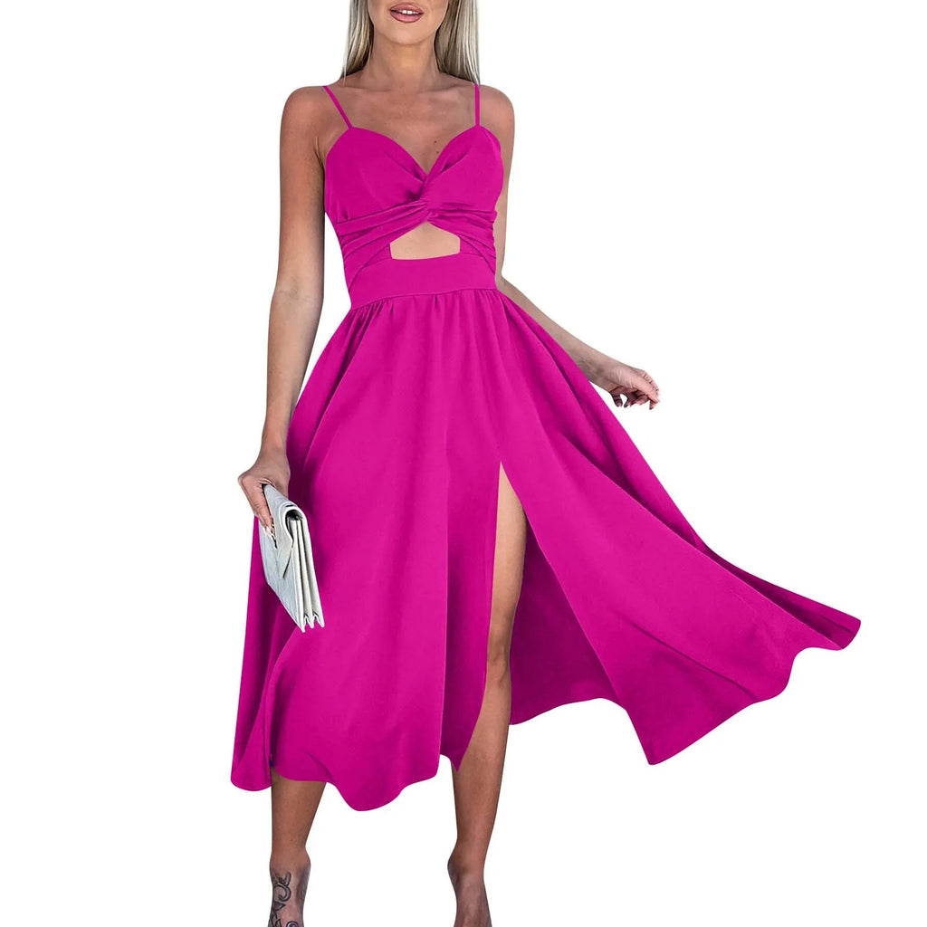dresses for women trend sexy party dresses V-Neck Big Swing Slimming Backless Sleeveless long Dress Suspenders Hollow vestidos