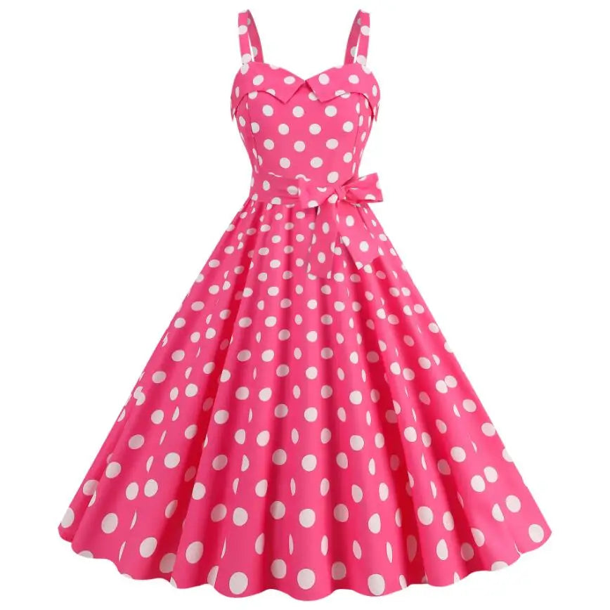Women's Summer Dress Sexy Retro Pink Plaid Suspender Gown Christmas Party Clothes Robe Femme High-Waisted Dress