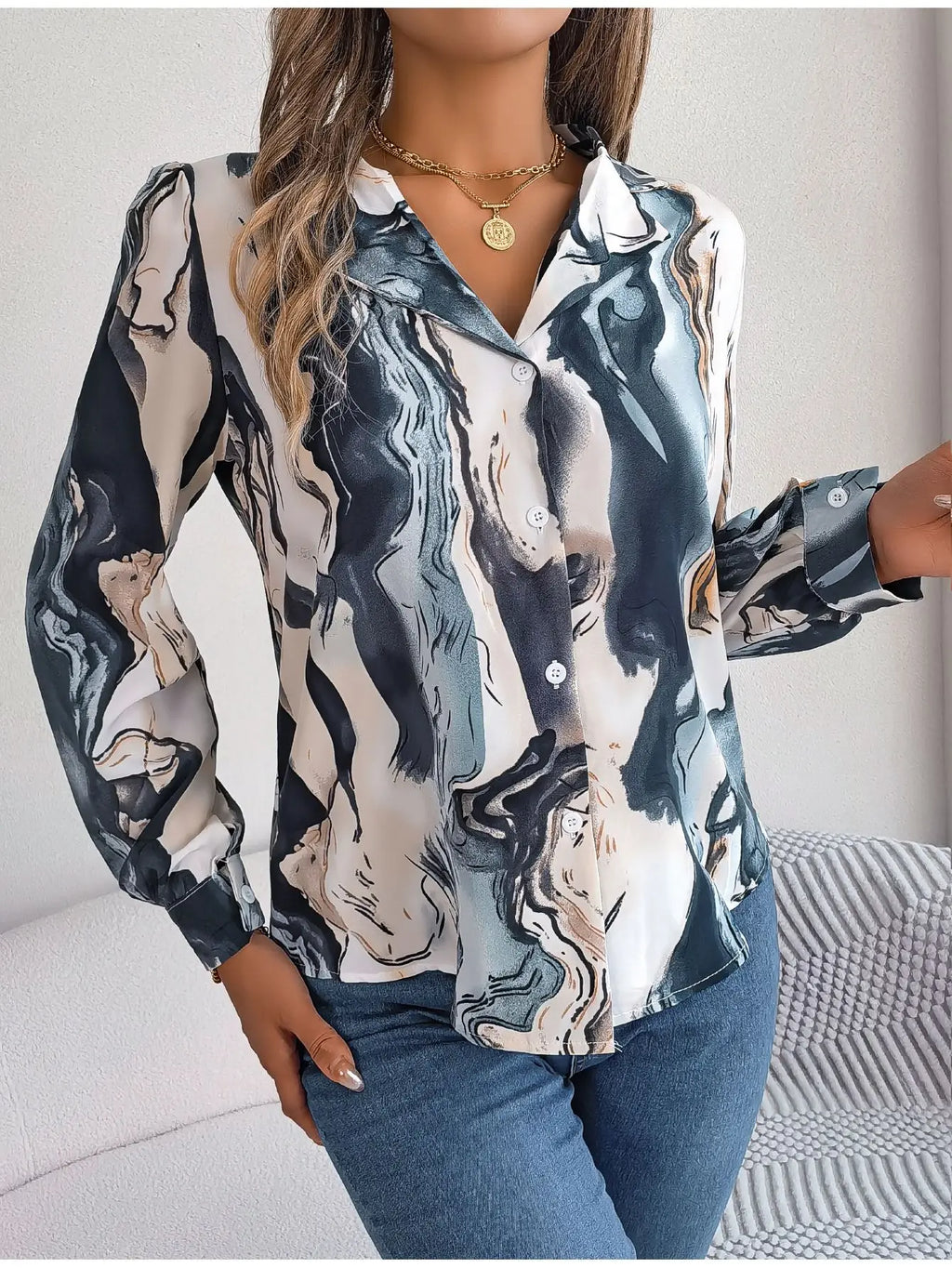 Autumn Winter Contrasting Color Shirts Women 2025 Casual Notched Long Sleeve Single Breasted Blouse Elegant Office Lady Clothes