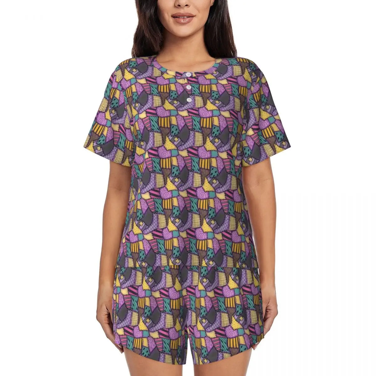 Women's Nightmare Before Christmas Jack Skellington Pajamas Set Printed 2 Piece Pjs Sets Short Sleeve Sleepwear Loungewear