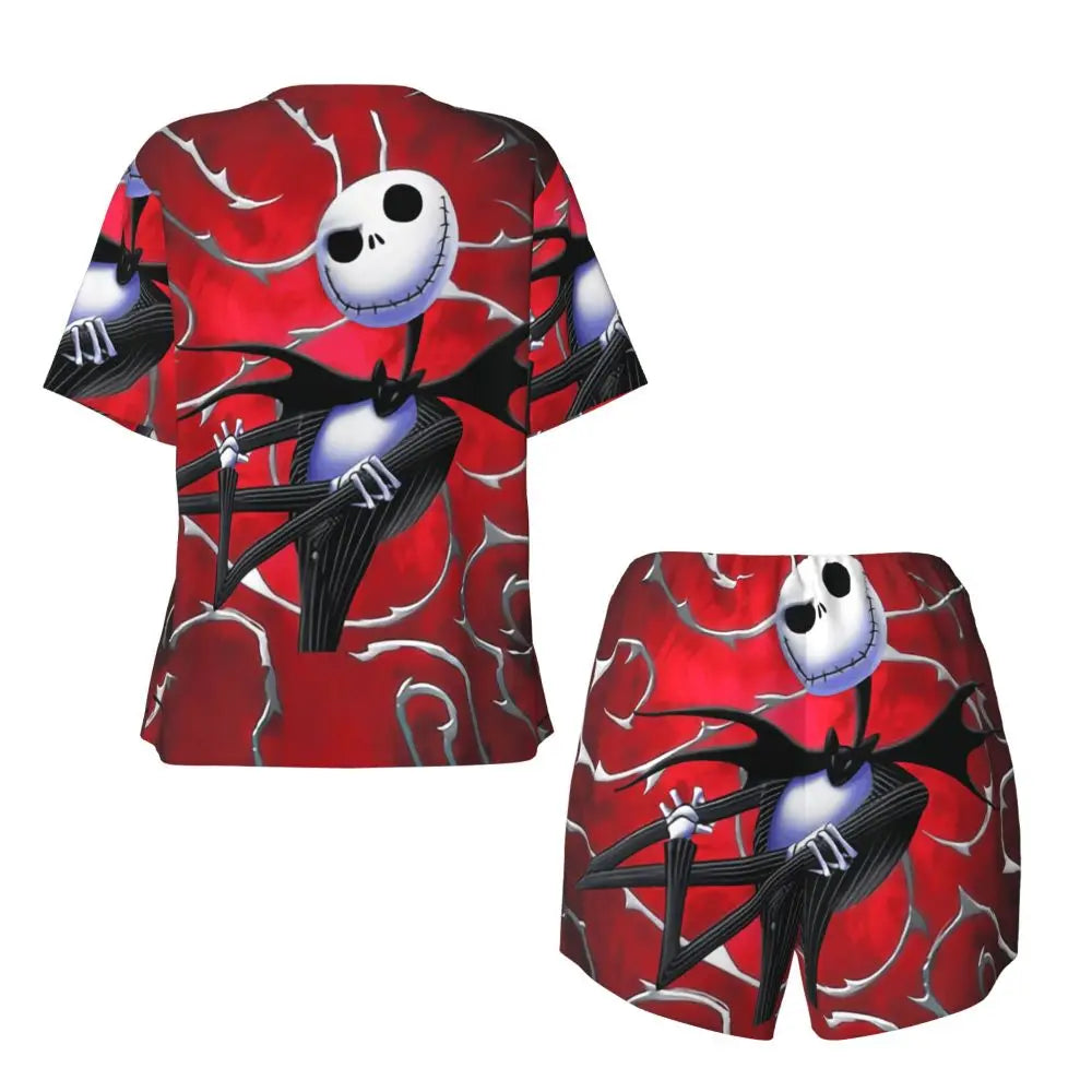 Women's Nightmare Before Christmas Jack Skellington Pajamas Set Printed 2 Piece Pjs Sets Short Sleeve Sleepwear Loungewear