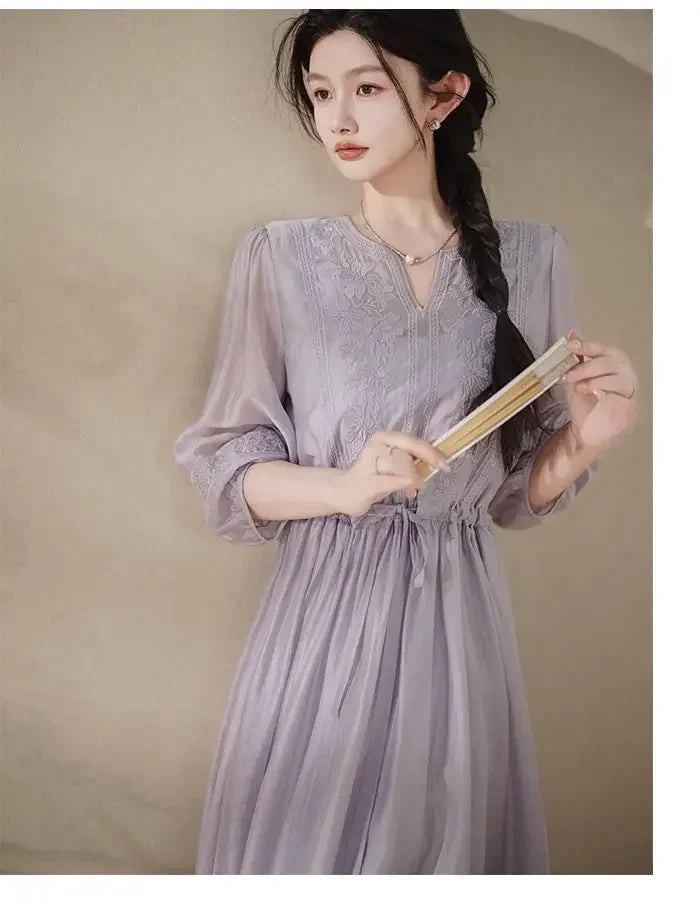 Embroidered Dress for Women in Summer 2025 New Style Loose Mid-length Skirt