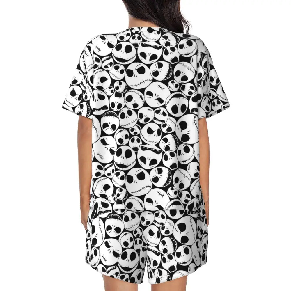 Women's Nightmare Before Christmas Jack Skellington Pajamas Set Printed 2 Piece Pjs Sets Short Sleeve Sleepwear Loungewear
