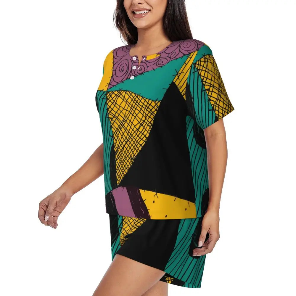 Women's Nightmare Before Christmas Jack Skellington Pajamas Set Printed 2 Piece Pjs Sets Short Sleeve Sleepwear Loungewear