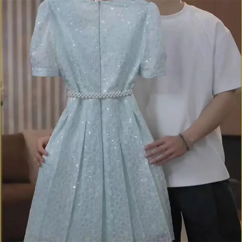 Dress For Women In Summer 2025 Light Luxury Temperament Heavy Industry Sequins Elegant and Niche Waist Hugging Dress Short Skirt