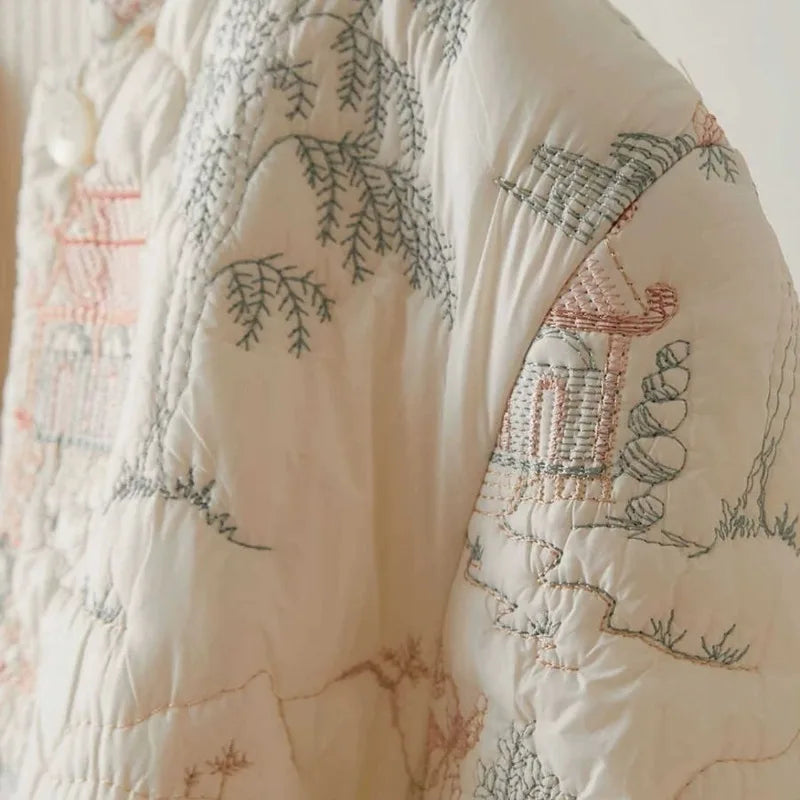 Women's Autumn Winter Tops Coat Cotton Clothes Embroidery Retro Slim Loose Design Soft Comfortable Trend New Versatile Niche