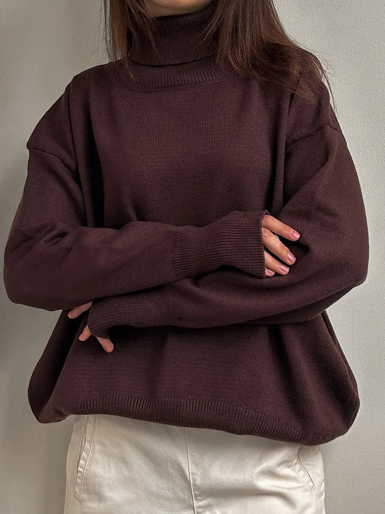 Basic Red Turtleneck Sweater Women Trends 2025 Winter Pullovers Oversize Sweater Woman Jumper Women's Turtleenck Sweaters Coffee