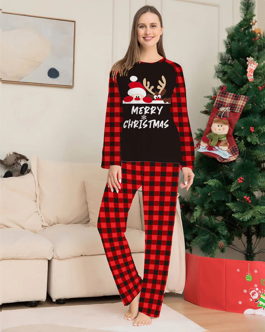 Christmas Pajamas Family Look Outfits Santa Claus Print Underwear Women Matching Clothes Set Casual Loose Sleep Men Clothing