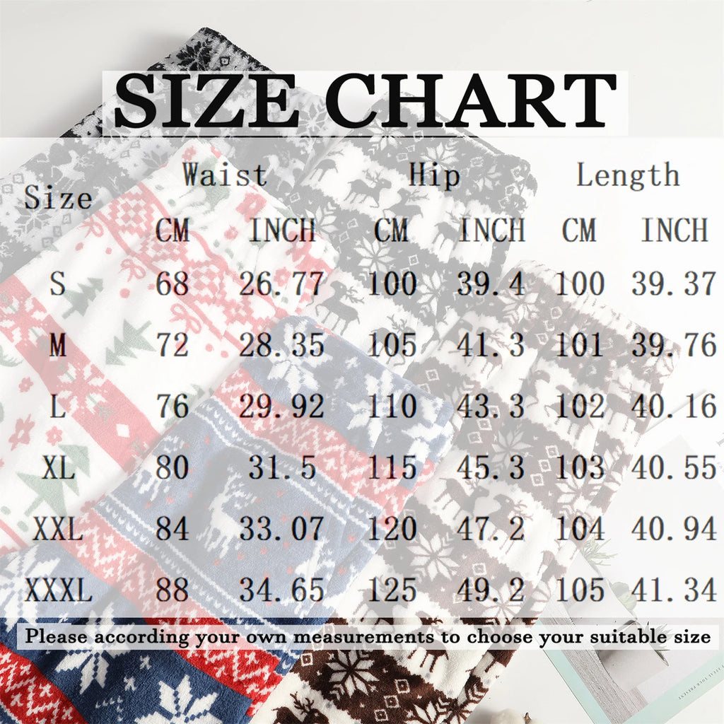 Women Christmas Printed Pajama Pants Winter Warm Soft Plush Sleep Pants Comfy Elastic Waist Home Clothes Bottoms with 2 Pockets