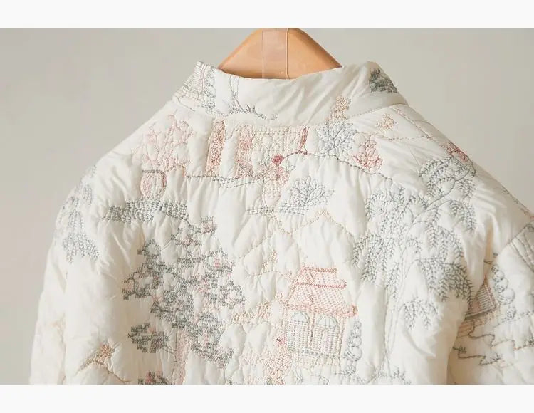 Women's Autumn Winter Tops Coat Cotton Clothes Embroidery Retro Slim Loose Design Soft Comfortable Trend New Versatile Niche