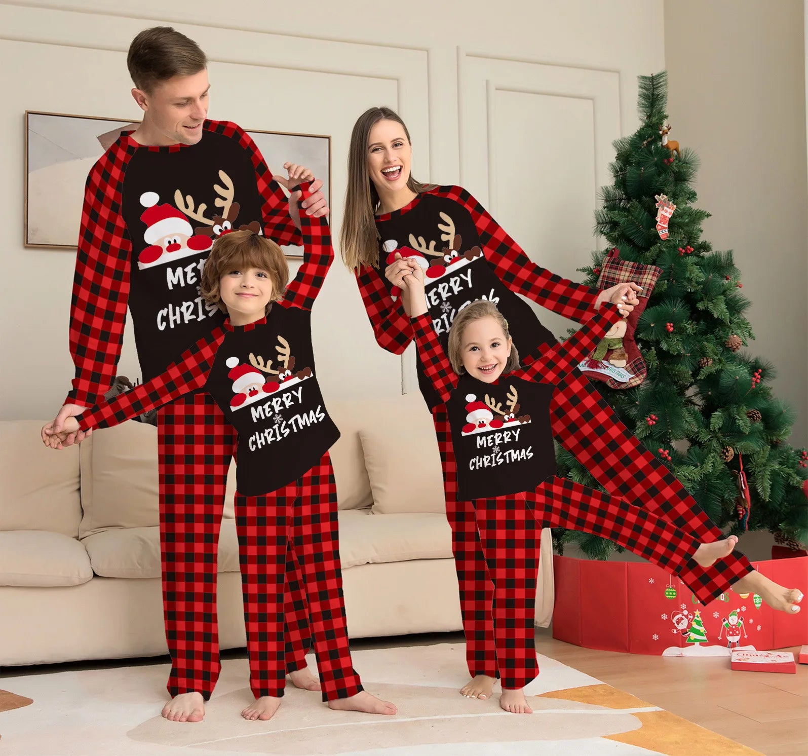 Christmas Pajamas Family Look Outfits Santa Claus Print Underwear Women Matching Clothes Set Casual Loose Sleep Men Clothing