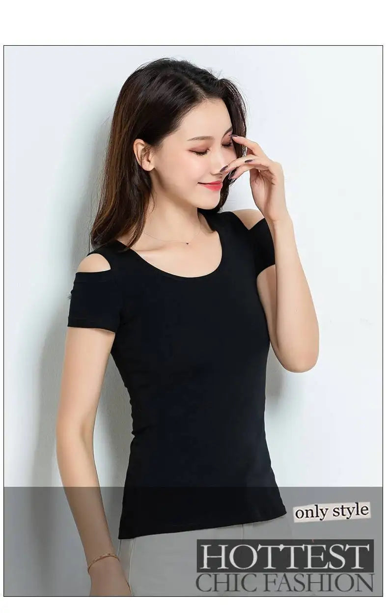 Women Clothes Summer Trend Simplicity Solid Color O-neck Off Shoulder Short Sleeve T-Shirt Women's Fashion Casual All-match Tops